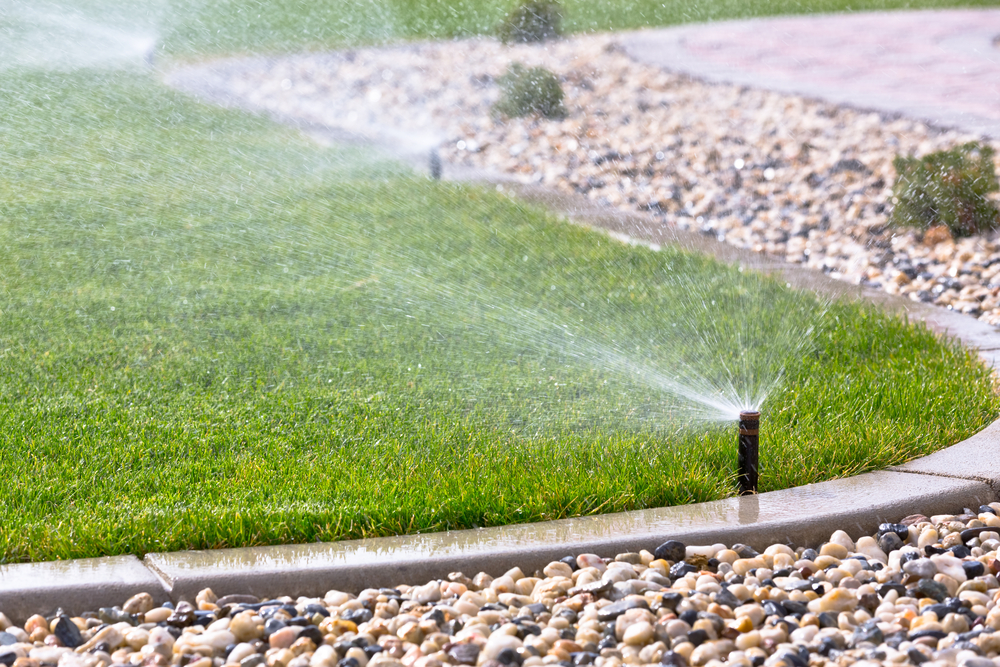 water lawn irrigation with sprinkler