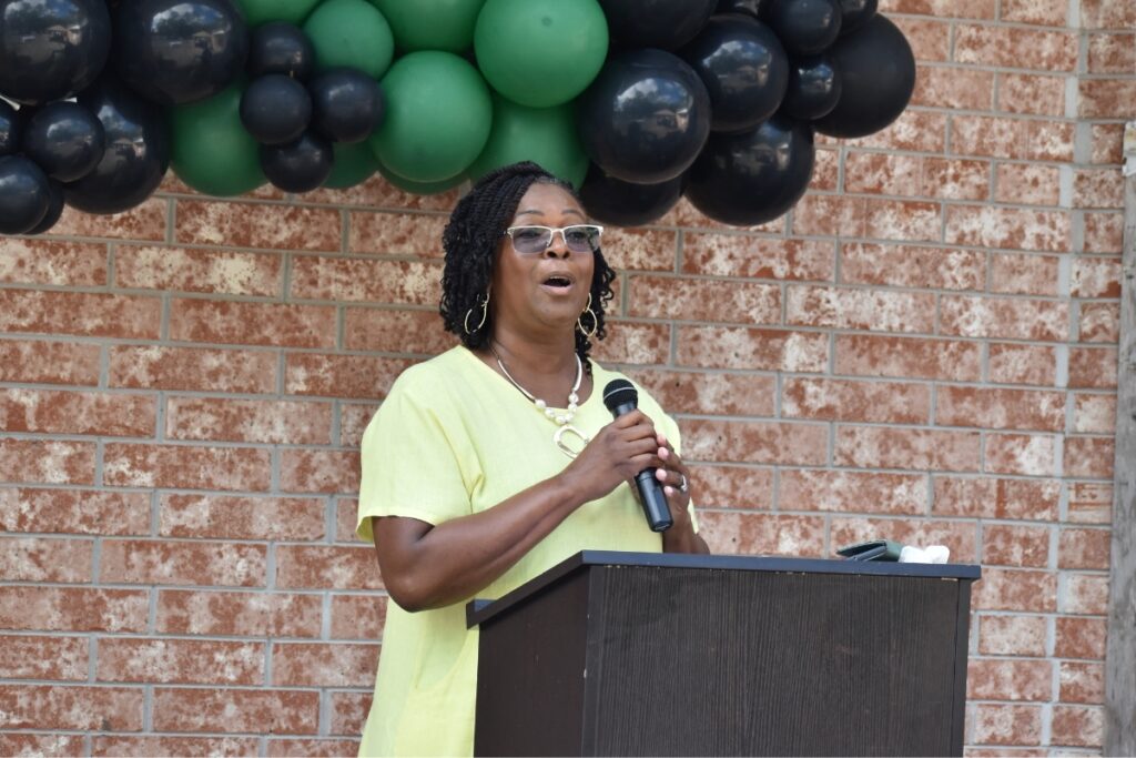 Pamela Davis, CEO of the Gainesville Housing Authority, speaking at a groundbreaking on June 26.